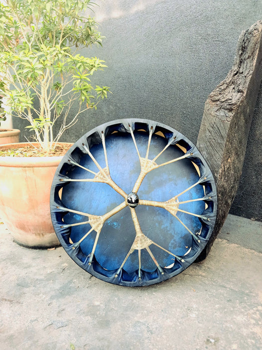 Blue Wheel Shamanic Drum with Pure Black Stone