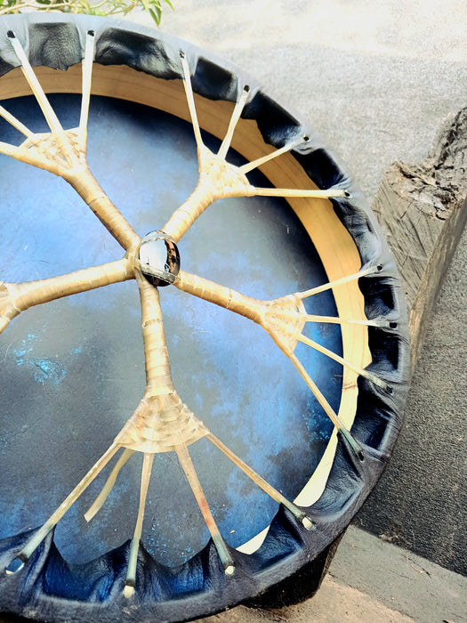 Blue Wheel Shamanic Drum with Pure Black Stone