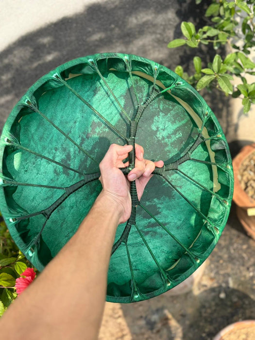 Green Buffalo Hide Shamanic Drum – Handmade Medicine Drum for Sound Healing & Meditation
