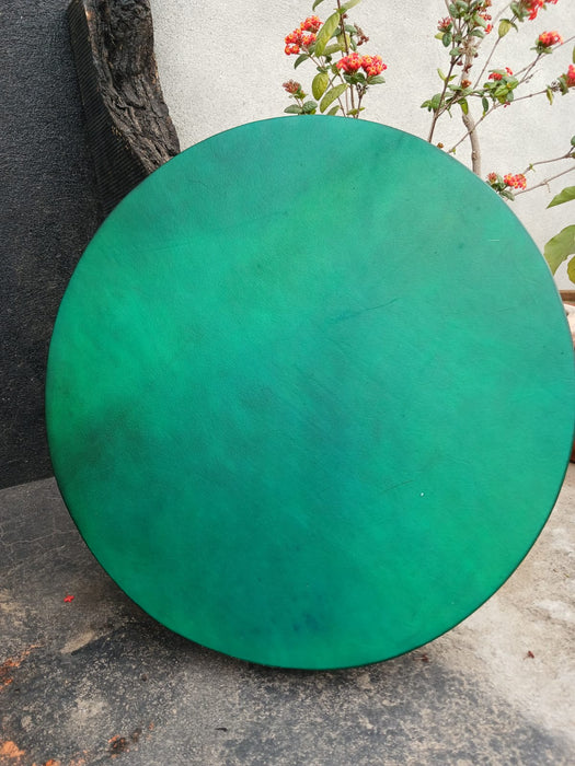 Emerald Green Shamanic Drum – Falcon Handle Design | Handcrafted Buffalo Hide Medicine Drum
