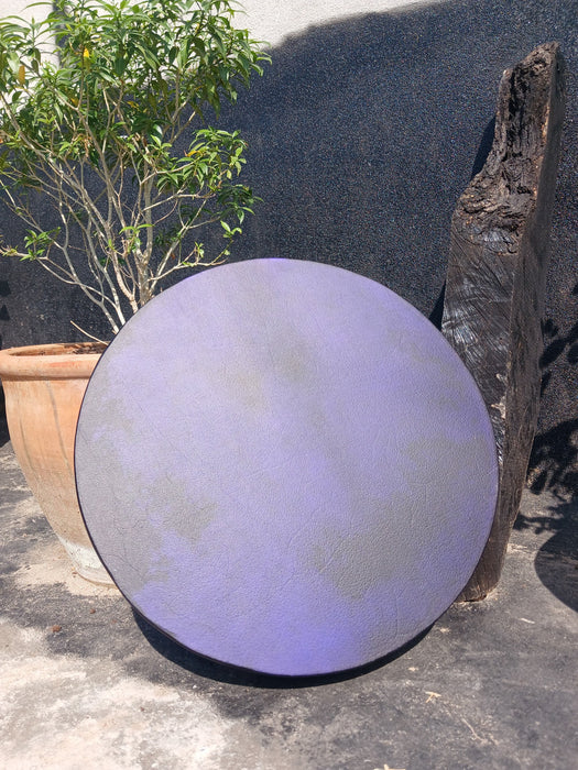 Custom Purple Buffalo Hide Shamanic Drum with Falcon Fire Design & Black Stone
