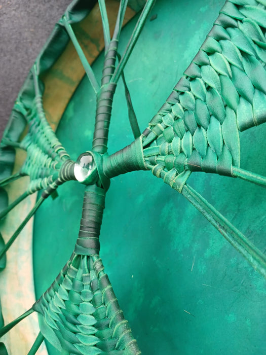 Emerald Green Shamanic Drum – Falcon Handle Design | Handcrafted Buffalo Hide Medicine Drum